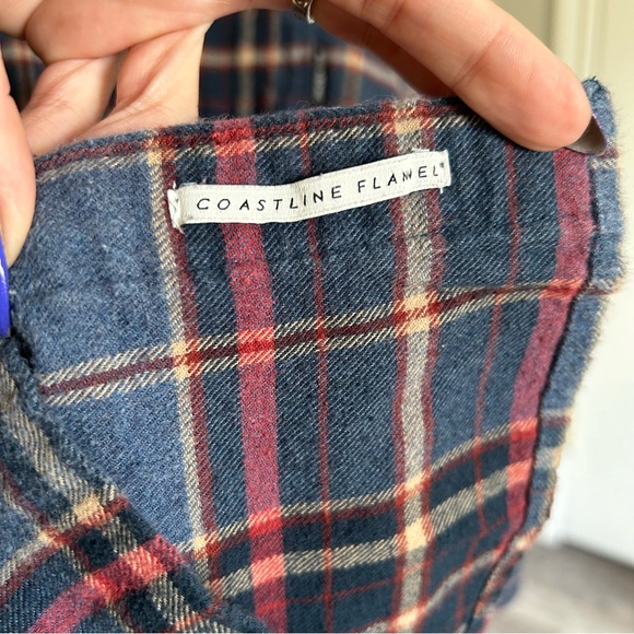 Billabong Coastline Flannel Button Up Stretch Long Sleeve Red Blue Shirt Men’s - Picture 5 of 7